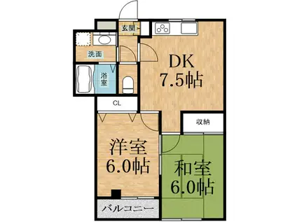 レジデンスおゆみ野(2DK/2階)の間取り写真