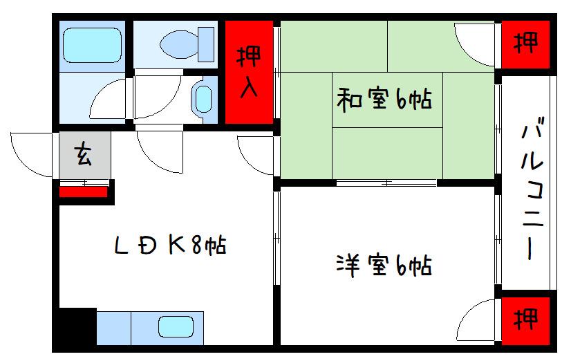 アサダグランドハイツ(2LDK/3階)の間取り写真