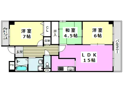 グランデパイース(3LDK/4階)の間取り写真