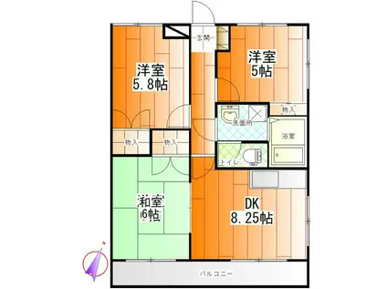 ファミール大里(3DK/4階)の間取り写真