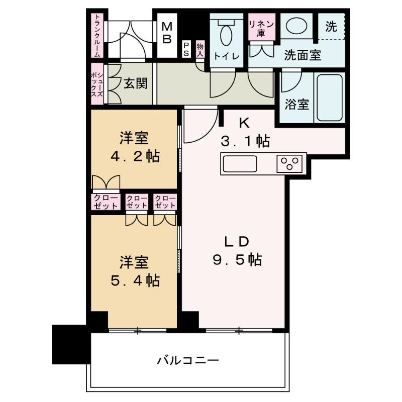 ブランズタワー梅田ノース(2LDK/12階)の間取り写真