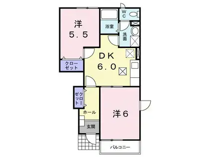 フレーズアンソレイエB(2DK/1階)の間取り写真