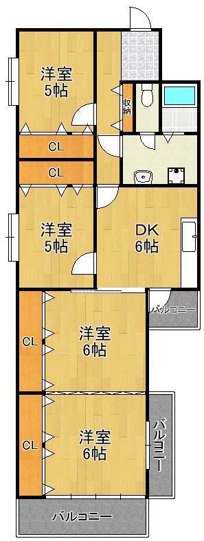 ビュークレスト霧ヶ丘(4DK/3階)の間取り写真