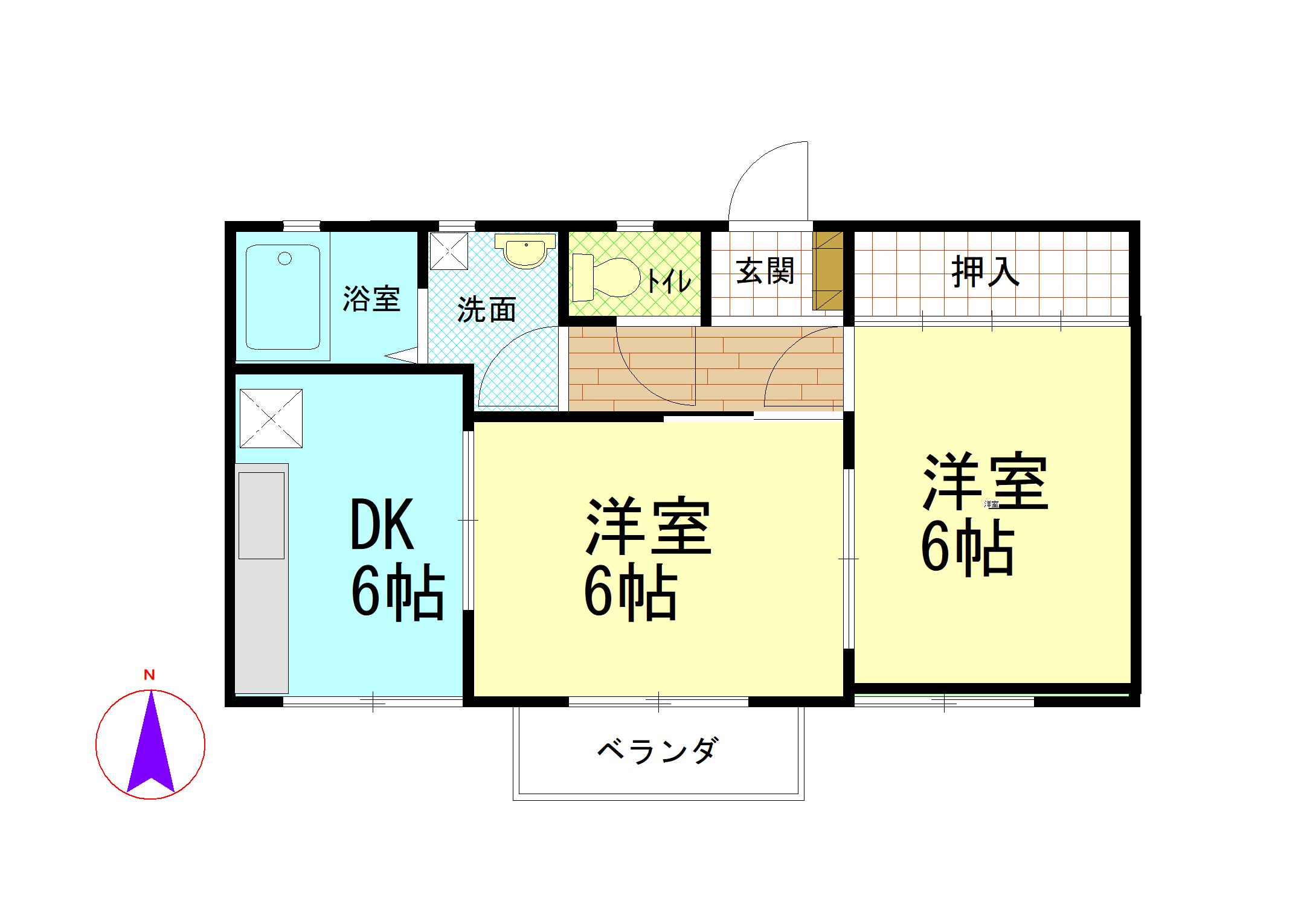パレスコート(2DK/2階)の間取り写真