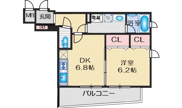サンレムート江坂2ND(1DK/9階)の間取り写真