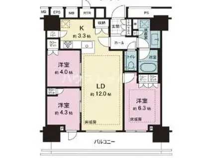 THE TOWER JUJO(3LDK/37階)の間取り写真