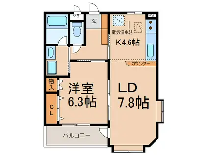ソシアII(1LDK/1階)の間取り写真