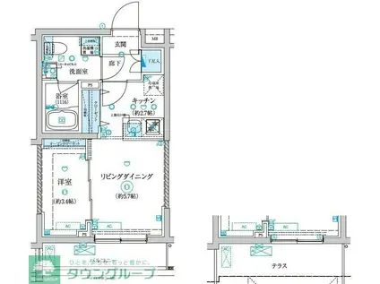 ベルシード王子神谷(1LDK/1階)の間取り写真
