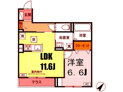 DBLESS上大岡(1LDK/1階)の間取り写真