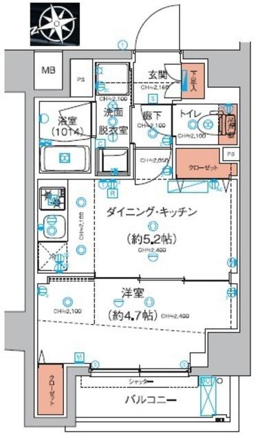 ハーモニーレジデンス東京羽田スカイブリッジ(1DK/1階)の間取り写真
