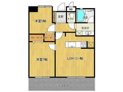 エイルマンション諏訪野(2LDK/5階)の間取り写真