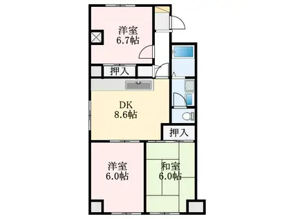 狭山ハウス2号館(3LDK/2階)の間取り写真