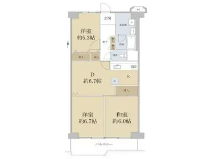 若江岩田スカイハイツ(2LDK/2階)の間取り写真