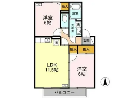 エスポワール大豆 B棟(2LDK/2階)の間取り写真