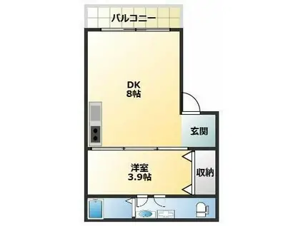 リバーサイド(1DK/2階)の間取り写真