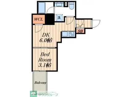 ミュプレ住吉(1DK/4階)の間取り写真