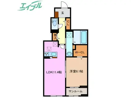 グレイスK赤堀 B(1LDK/1階)の間取り写真