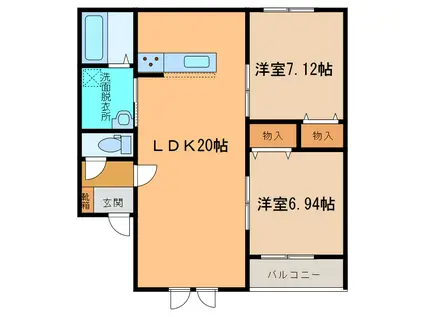 レパンドールII(2LDK/1階)の間取り写真