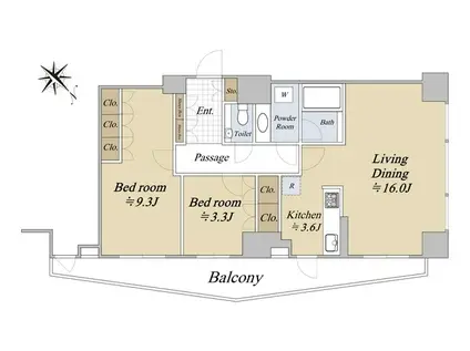 アトラスタワー六本木(2LDK/3階)の間取り写真