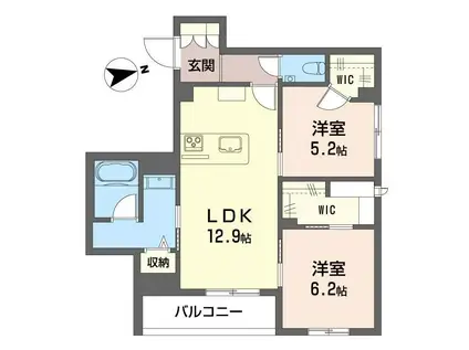 メリア調布(2LDK/4階)の間取り写真