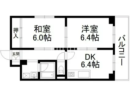 ウインドベル四条大宮(2DK/3階)の間取り写真