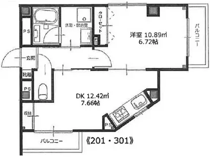 ラフォール 十条(1DK/3階)の間取り写真