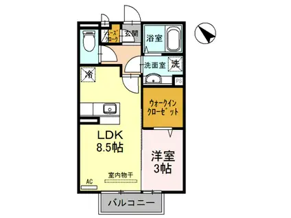 フィオーレ野崎III(1LDK/2階)の間取り写真