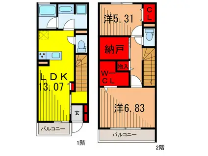 ディアコート新宿(2SLDK/1階)の間取り写真