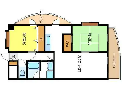 ペガサスⅡ番館住之江(2LDK/9階)の間取り写真