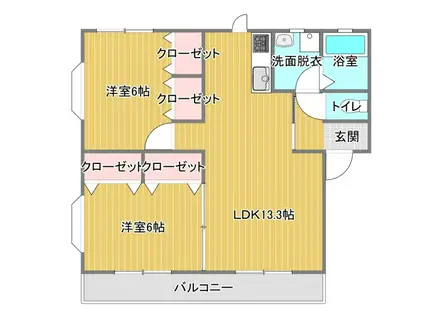 ティエドIIO C(2LDK/1階)の間取り写真