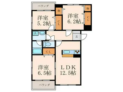 プレステージ桜(3LDK/3階)の間取り写真
