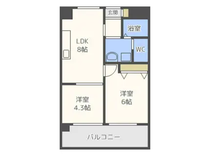 フリージア城南(2DK/1階)の間取り写真