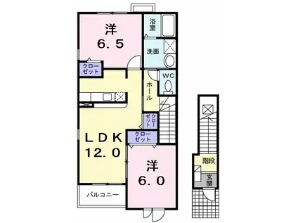 ヴェルーナB棟(2LDK/2階)の間取り写真
