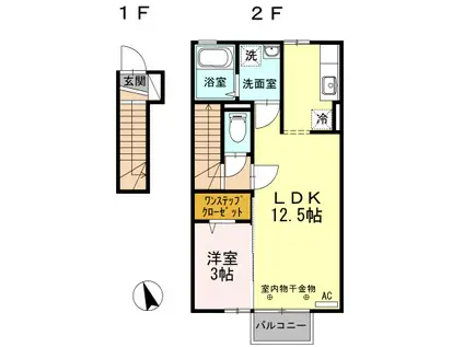 プランドール(1LDK/2階)の間取り写真
