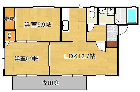 グリンヴェルB棟(2LDK/1階)の間取り写真