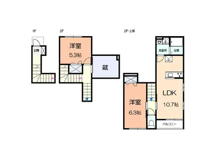 カクト・ユウB(2LDK/2階)の間取り写真