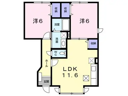 モダンライフ秋根A(2LDK/1階)の間取り写真