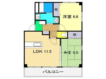 ボナール秋の月(2LDK/3階)の間取り写真