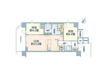 リストレジデンス茅ヶ崎(2LDK/10階)の間取り写真