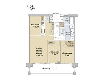 グランドヒルズ三軒茶屋ヒルトップガーデン(3LDK/6階)の間取り写真