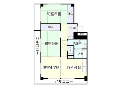 ツインヒルズA館(3DK/4階)の間取り写真