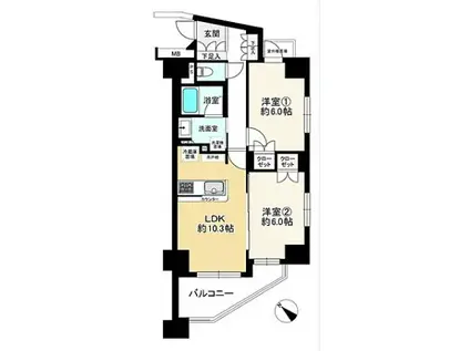 ヴェルディーク西葛西(2LDK/2階)の間取り写真