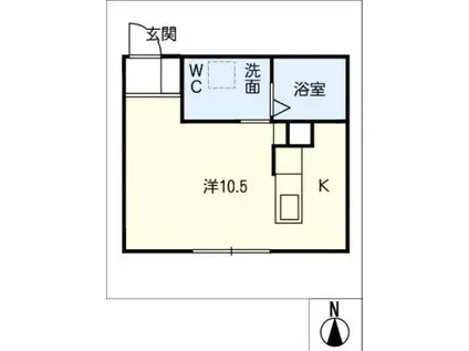 ミッドテラス(ワンルーム/1階)の間取り写真