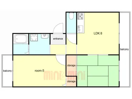 グレイス西難波(2LDK/2階)の間取り写真
