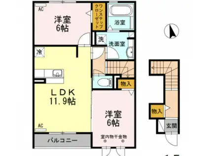 新棒屋第一城北ハイツ(2LDK/2階)の間取り写真