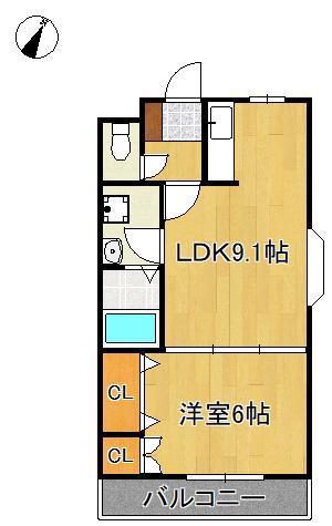トップハイツドイ(1LDK/2階)の間取り写真