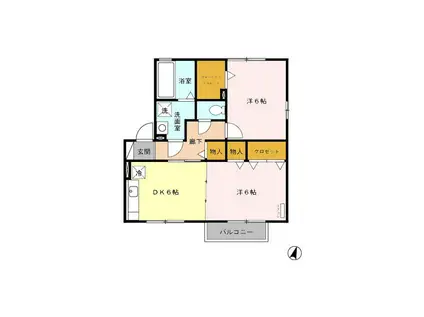 ブルーノートB棟(2DK/2階)の間取り写真