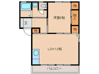 エルムB(1LDK/1階)の間取り写真