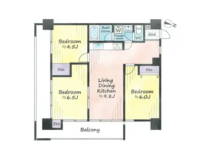 本郷ニューハウジング(3LDK/9階)の間取り写真