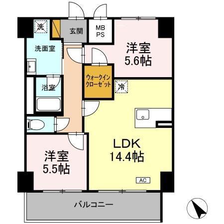 ベルフルール弐番館 住居(2LDK/2階)の間取り写真